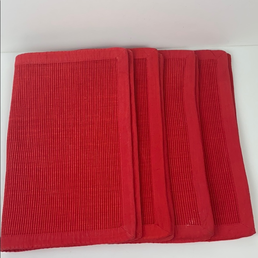 4 Pottery Barn Cotton Placemats Red Ribbed Holiday